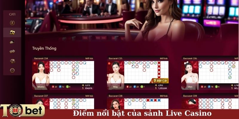 Điểm nổi bật của sảnh live casino