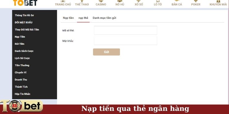 Nạp tiền qua thẻ ngân hàng